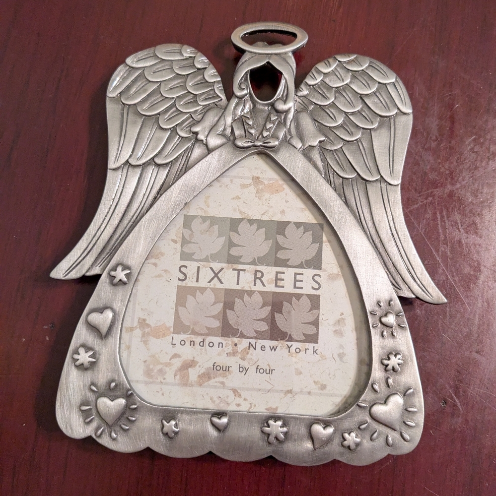 Angel Shaped Silver Tone Metal 4 X4 Photo Picture Frame Halo Pewter Gift EUC